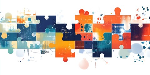 Naklejka premium Interlocking Puzzle Pieces in Vibrant Colors, Abstract Diversity and Unity in Puzzle Art