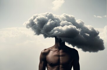 Cropped man body with cloud instead of head