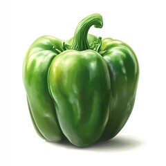 Fresh green bell pepper isolated on white background.