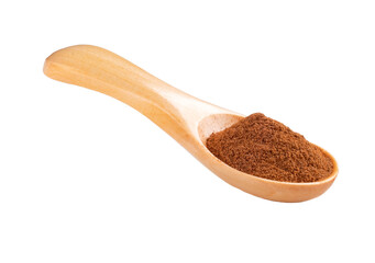 Ground cinnamon in a spoon isolated on a white background. Powdered cinnamon sticks for cooking