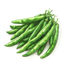 Fresh green beans on a white background.