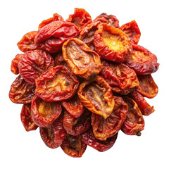 Sun dried tomatoes top view isolated on transparent background