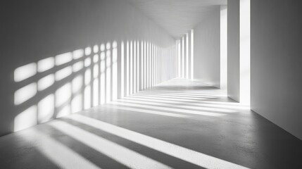 Fototapeta premium Abstract patterns of light and shadow, in shades of white and gray, creating a striking, high-contrast visual effect