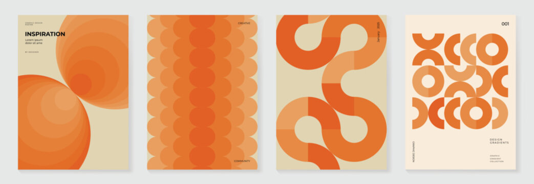 Collection of 70s color gradient poster background vector. Set of retro wall decoration, groovy, trippy, geometric shape. Vintage hippie wall art for interior, decorative, banner, cover, card.