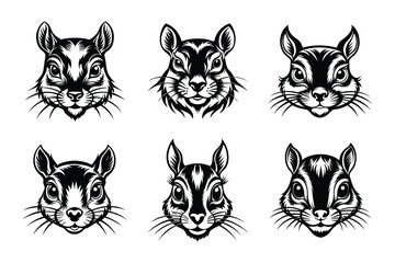 Obraz premium Squirrel Head Silhouette Bundle in Vector Clip Art Style