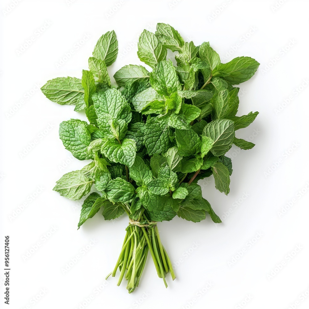 Sticker A bunch of fresh mint leaves isolated on a white background.