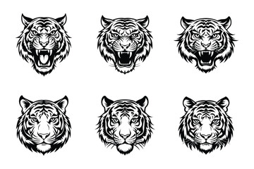 Fototapeta premium Tiger Tattoo Silhouette Bundle in Vector Style