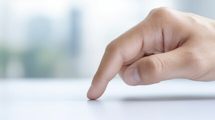 A finger gently touches a smooth white surface