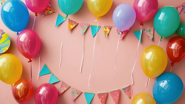 Colorful balloons and festive bunting create a cheerful party atmosphere.