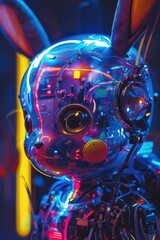 Cyberpunk Bunny Robot with Neon Lights