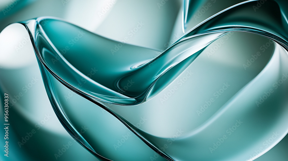 Aufkleber teal abstract art with curved shapes evoking movement and depth in a serene design