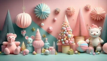 Kawaii Christmas
Cute and colorful Christmas scenes with adorable, oversized holiday characters, pastel colors, and playful settings.