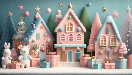 Kawaii Christmas
Cute and colorful Christmas scenes with adorable, oversized holiday characters, pastel colors, and playful settings.