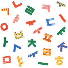 Korean alphabet random pattern in vivid colors