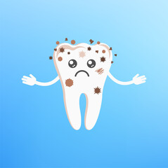 Dirty broken tooth is unhappy and sad. Dental health