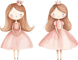 Cute Princess Watercolor Vector Illustration.