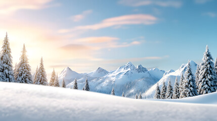 Fototapeta premium Snow-covered mountains under a rainbow sky Christmas