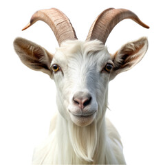 Obraz premium White horned goat portrait isolated on transparent background