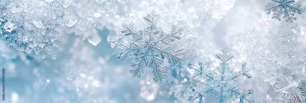 Poster abstract snowflakes and intricate lines blend together to form a tranquil winter atmosphere filled w