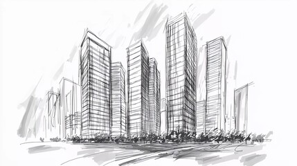 Fototapeta premium High rise building sketch. Good architecture