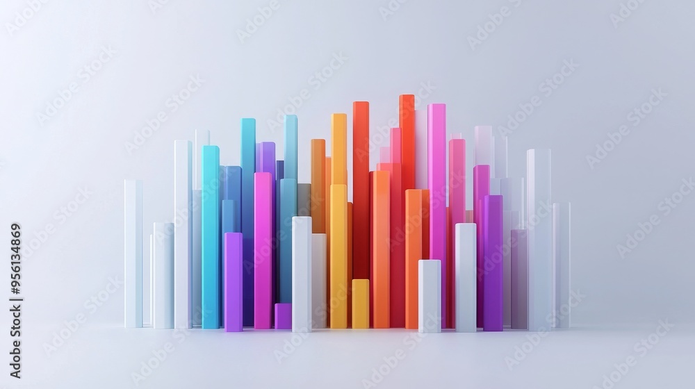Poster abstract 3d stylized landscape of colorful bar charts on white background - realistic 8k illustratio