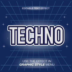 Techno text effect with cyber theme. blue typography template for modern titte