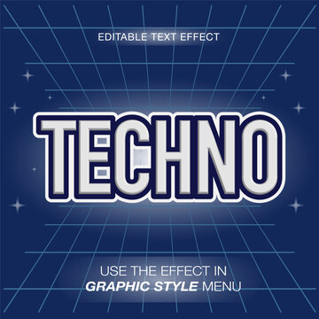 Techno text effect with cyber theme. blue typography template for modern titte