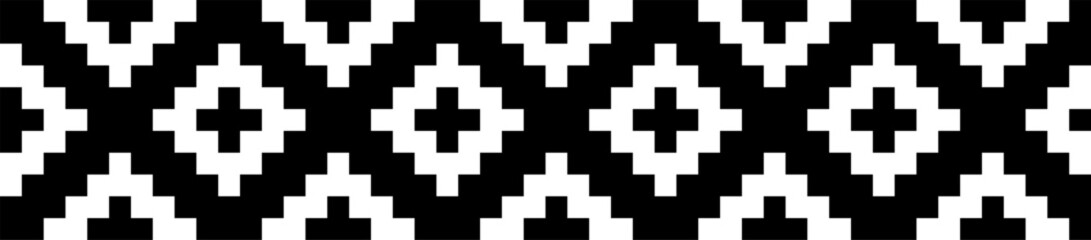 Traditional cross stitch embroidery, geometric style ornament, seamless pattern. Pixel art decorative ethnic texture.