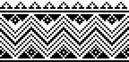 Traditional cross stitch embroidery, geometric style ornament, seamless pattern. Pixel art decorative ethnic texture.