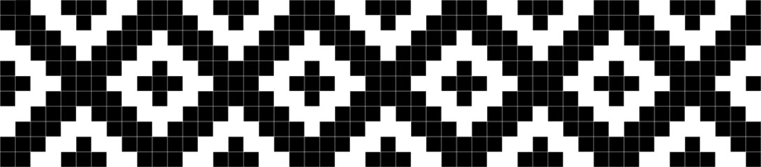 Traditional cross stitch embroidery, geometric style ornament, seamless pattern. Pixel art decorative ethnic texture.