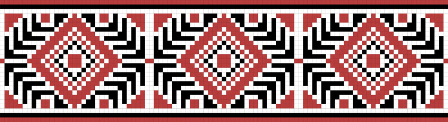 Traditional ornament seamless pattern, geometric style cross stitch embroidery, decorative ethnic texture.