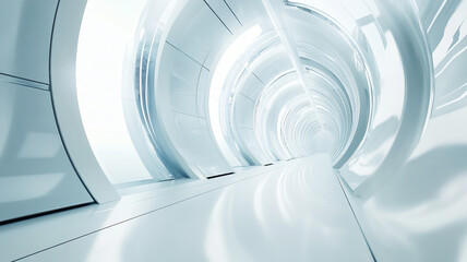 Obraz premium Futuristic white corridor with glowing walls and smooth flooring in a sleek modern building