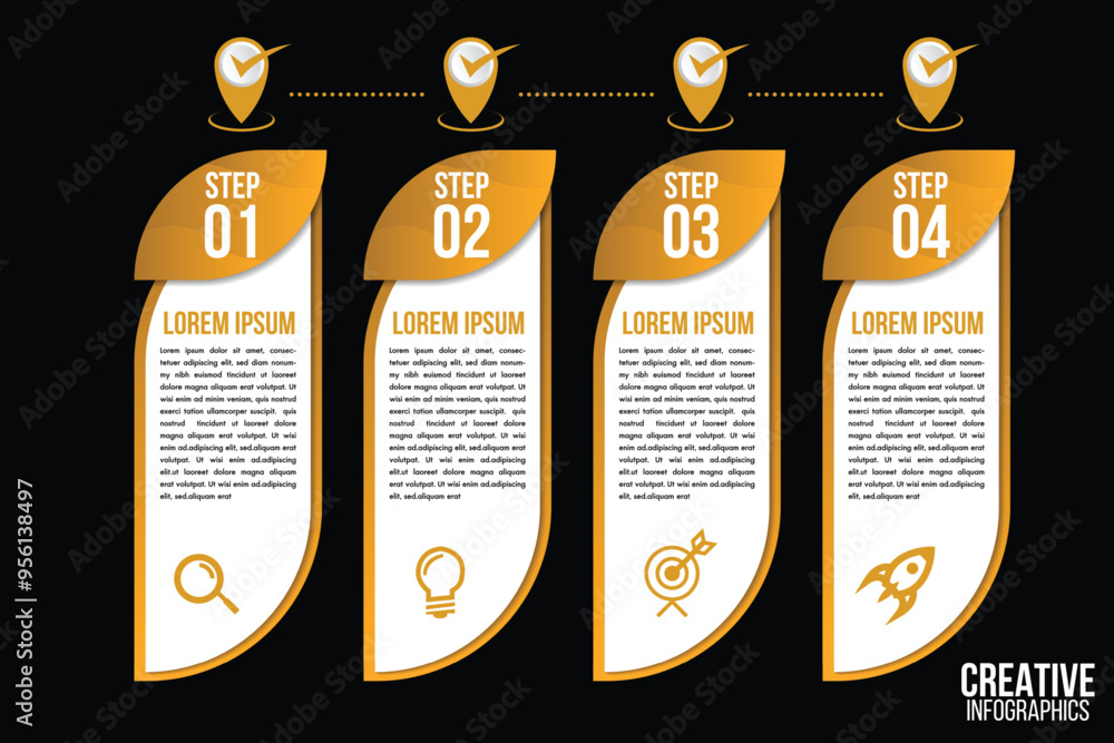 Poster infographics 4 options or steps circle elements chart black template.abstract of graph, diagram opti