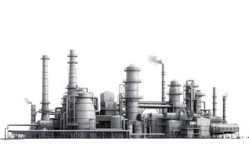 The image depicts an industrial factory, with smoke emanating from the chimneys. Suitable for environmental, industrial, pollution, and urban design concepts