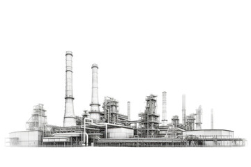 Obraz premium The image depicts an industrial factory, with smoke emanating from the chimneys. Suitable for environmental, industrial, pollution, and urban design concepts