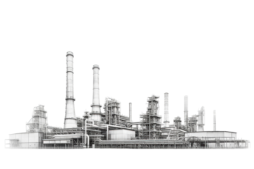 The image depicts an industrial factory, with smoke emanating from the chimneys. Suitable for environmental, industrial, pollution, and urban design concepts