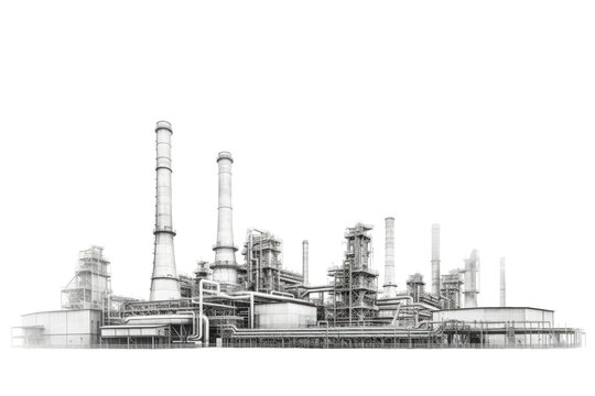 The image depicts an industrial factory, with smoke emanating from the chimneys. Suitable for environmental, industrial, pollution, and urban design concepts