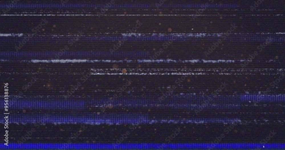 Poster glitch effect animation with static noise and horizontal lines over dark background