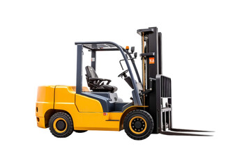 Fototapeta premium Yellow forklift with black forks and a seat. Suitable for industrial, construction, warehouse, logistics, and transportation themes