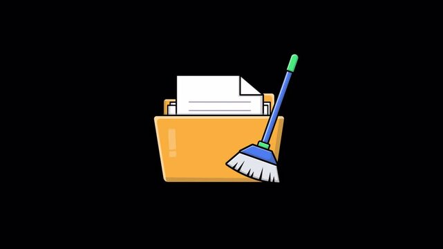 Animated Folder with Broom. Data Cleaning Concept Video - Transparent