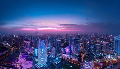 Fototapeta premium High-tech city from above at evening