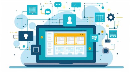 Laptop displaying a content management system CMS interface, website backend design, seamless content creation