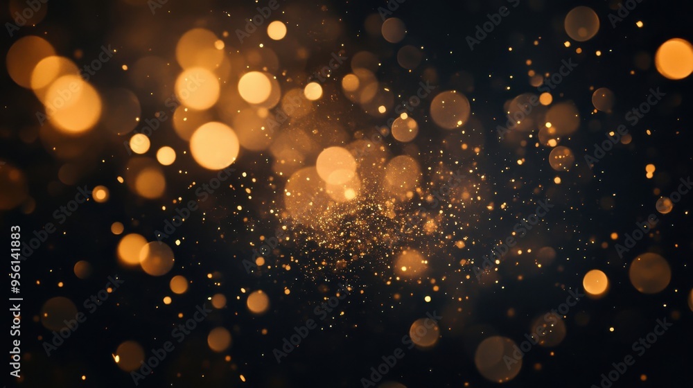 Poster golden bokeh lights create a dreamy atmosphere in a dark background, adding a touch of elegance and 