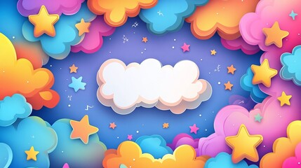Obraz premium Colorful Cartoon Clouds and Stars Night Sky Background Illustration