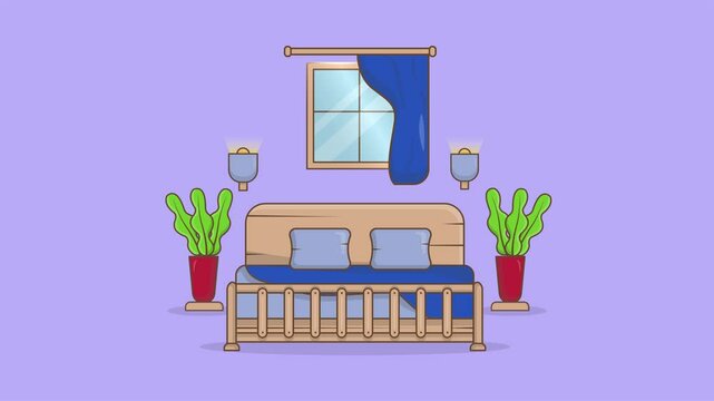 Animation Illustration of a minimalist bedroom. Suitable for home and hotel interior content.
