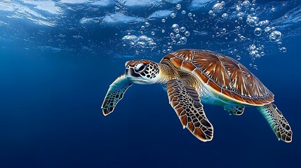Fototapeta premium Playful Baby Sea Turtles in Bubbling Underwater Wonderland