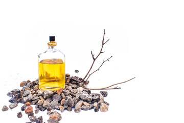 French oak chips heavy Тoast to enrich the taste and color of alcohol.Selective focus with shallow depth of field. attar with dry branch