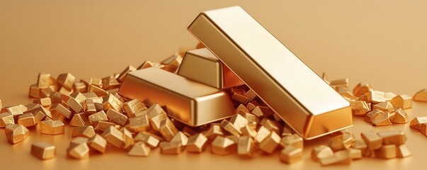 Gold bars disintegrating alongside a falling financial index, economic downturn, 3D illustration