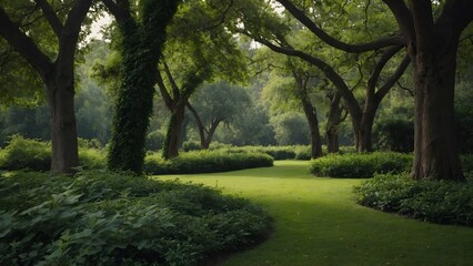 Obraz premium Green park landscape with bushes and trees, cut out 