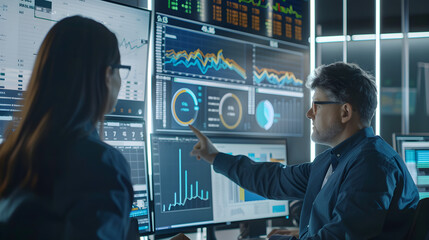 Analyzing Financial Data on Multiple Screens in a Modern Office